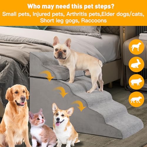 Grey 28" High Wide Foam Dog Stairs