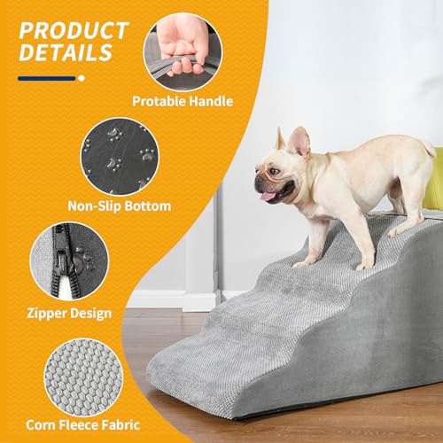 Grey 28" High Wide Foam Dog Stairs