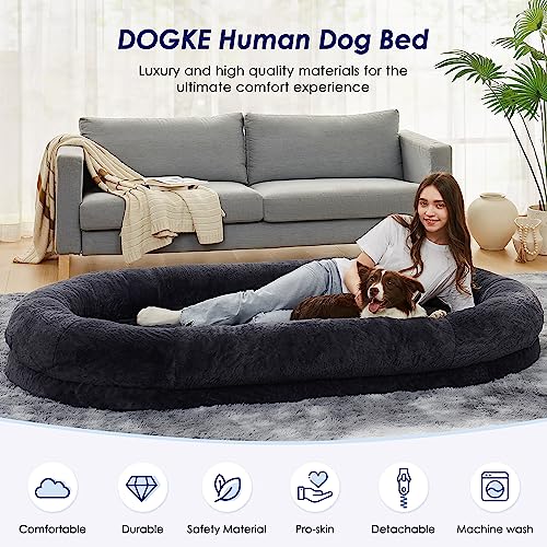 Large Luxury Fur Human Size Dog Bed, Waterproof Washable