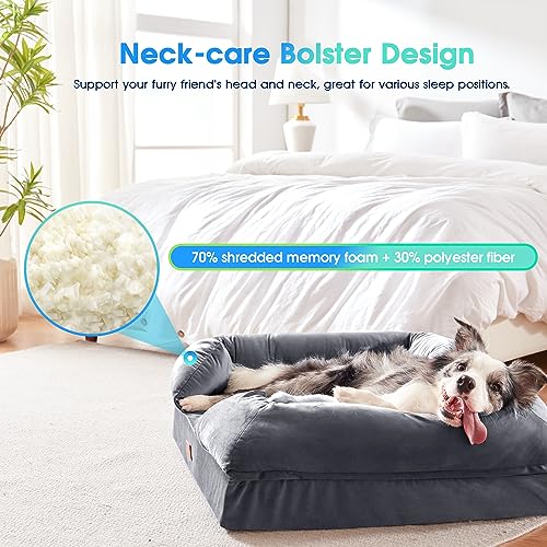 Orthopedic Memory Foam Dog Bed with Bolster Pillow