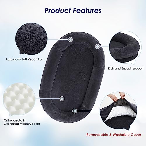 Large Luxury Fur Human Size Dog Bed, Waterproof Washable