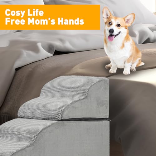 Grey 28" High Wide Foam Dog Stairs