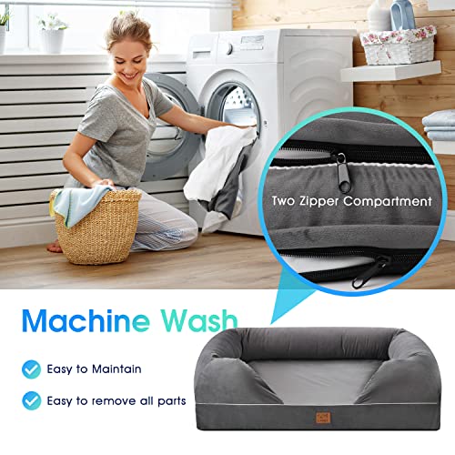 Orthopedic Memory Foam Dog Bed with Bolster Pillow