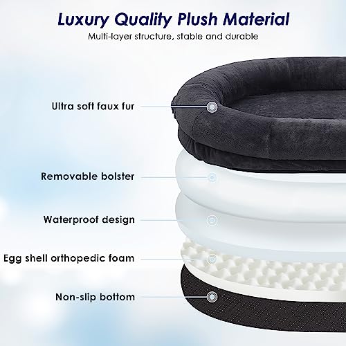 Large Luxury Fur Human Size Dog Bed, Waterproof Washable