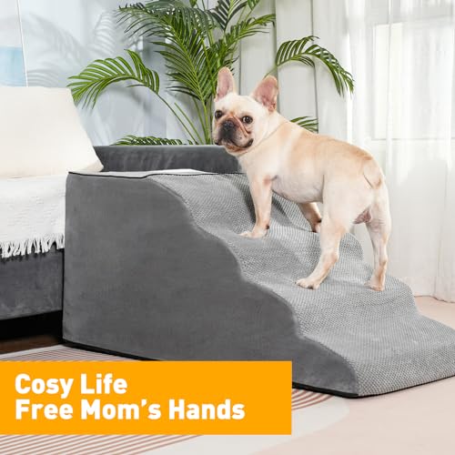 Grey 28" High Wide Foam Dog Stairs