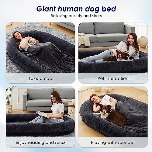 Large Luxury Fur Human Size Dog Bed, Waterproof Washable