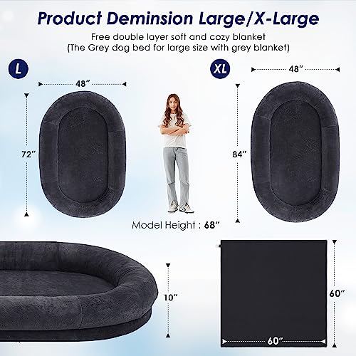 Large Luxury Fur Human Size Dog Bed, Waterproof Washable