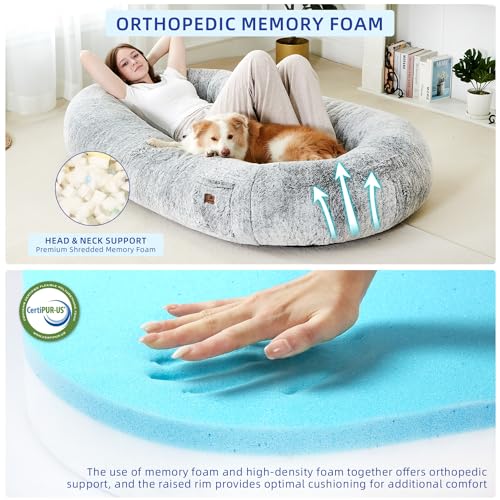 Cozy Giant Dog Bed in Grey, Orthopedic Foam Mats