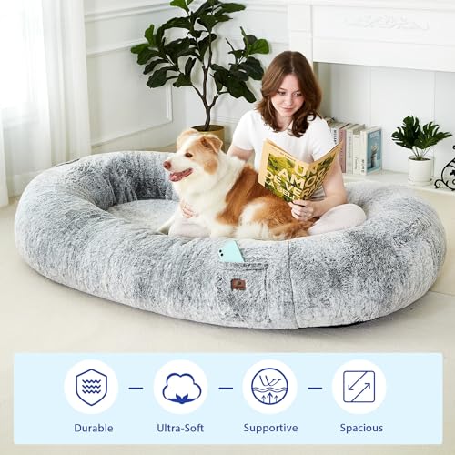 Cozy Giant Dog Bed in Grey, Orthopedic Foam Mats