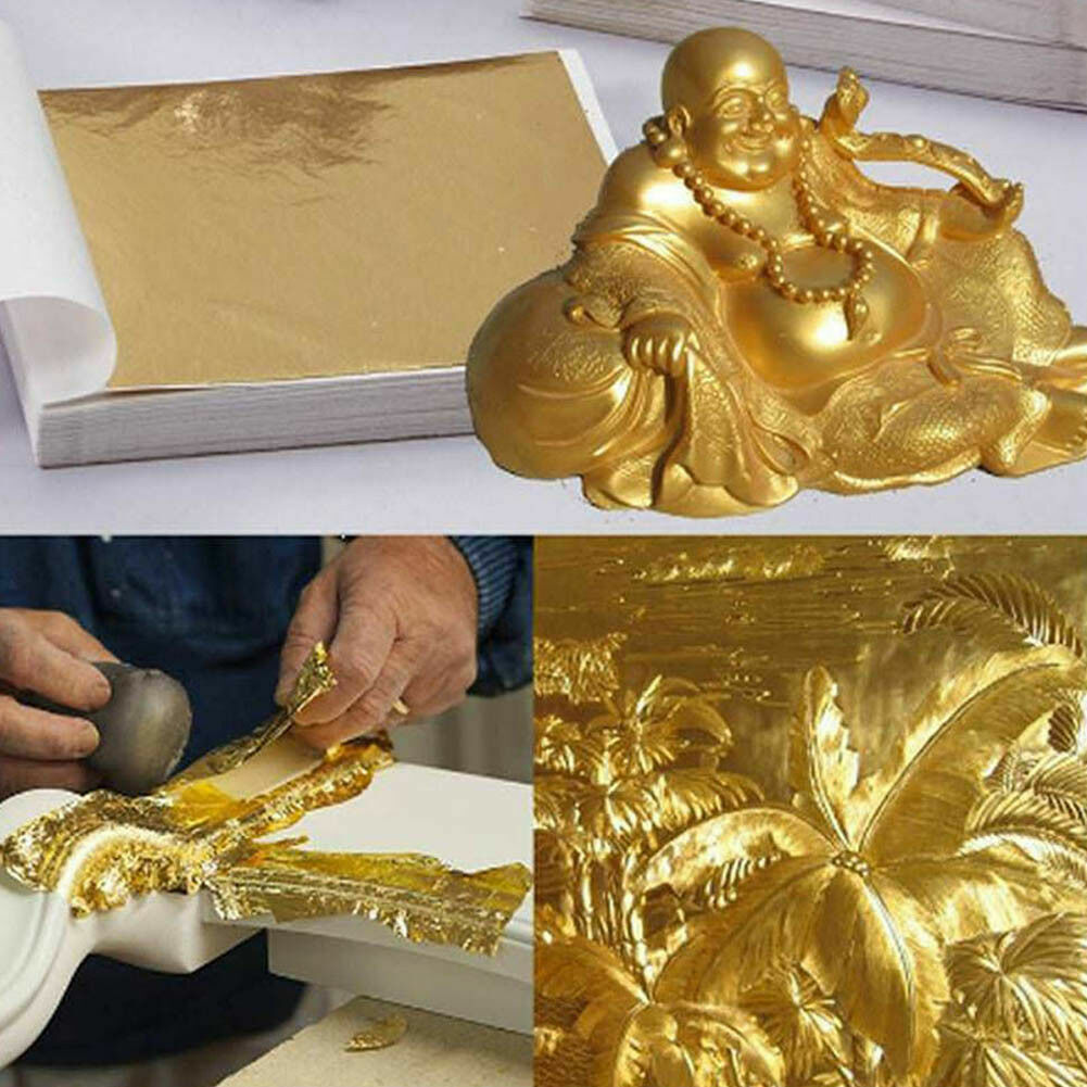 100 Imitation Gold Leaf Sheets for Crafting Décor