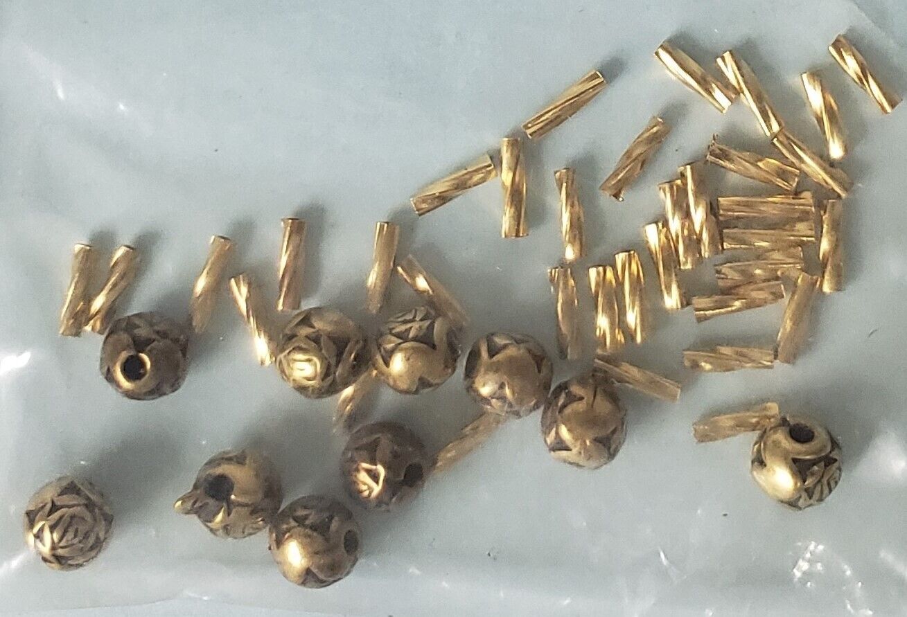 10k Gold Plated Twist and Rosebud Beads