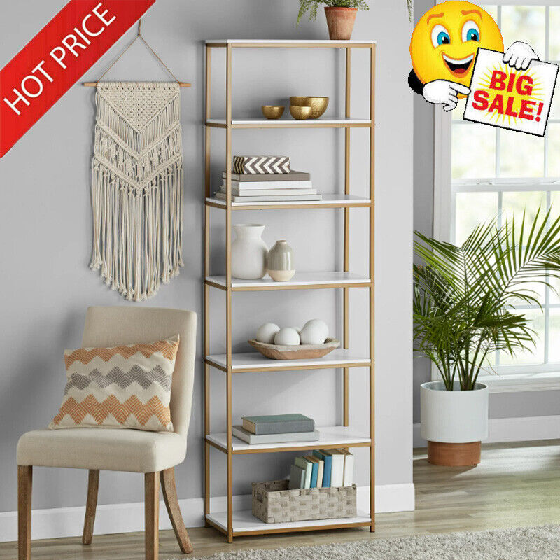 Gold Metal Frame Bookcase with Open Shelves