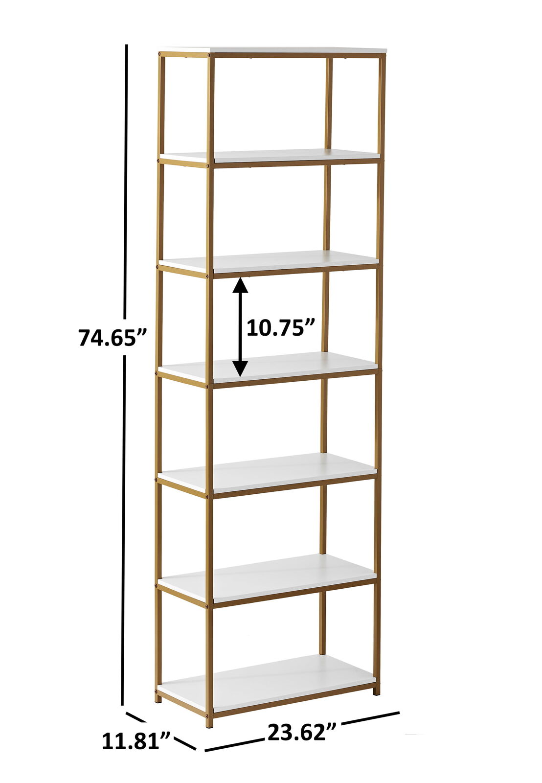 Gold Metal Frame Bookcase with Open Shelves