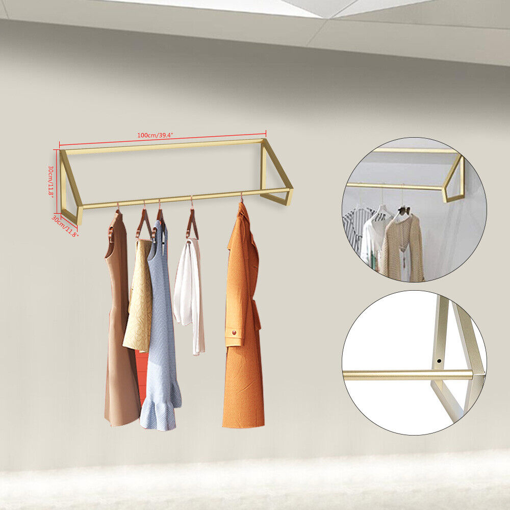 Wall-Mounted Gold Garment Rack for Modern Stores