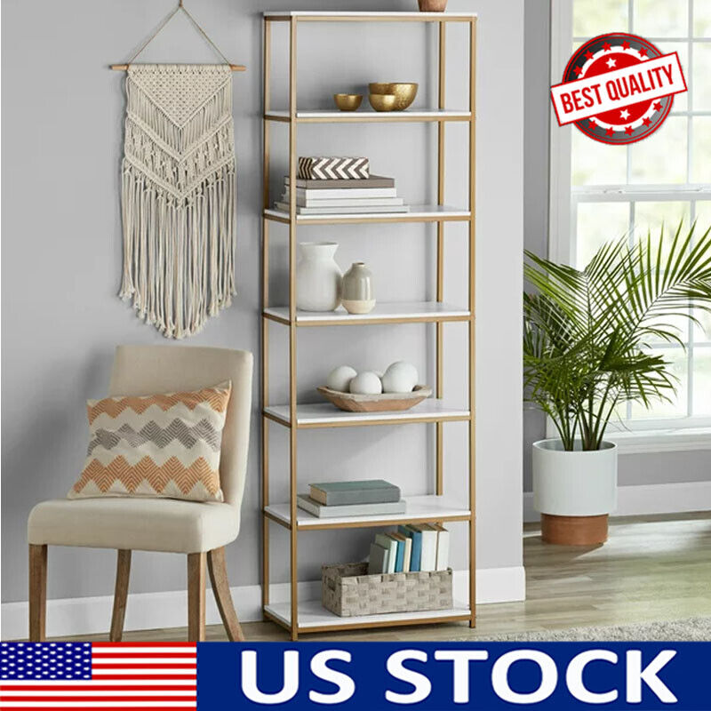 Gold Metal Frame White Bookshelf Organizer