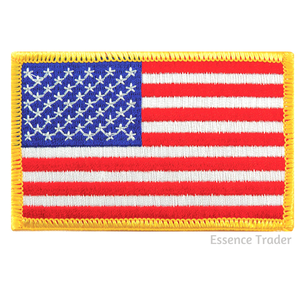 Embroidered American Flag Patch with Gold Border