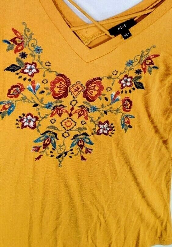 Gold embroidered cold shoulder 3/4 sleeve top