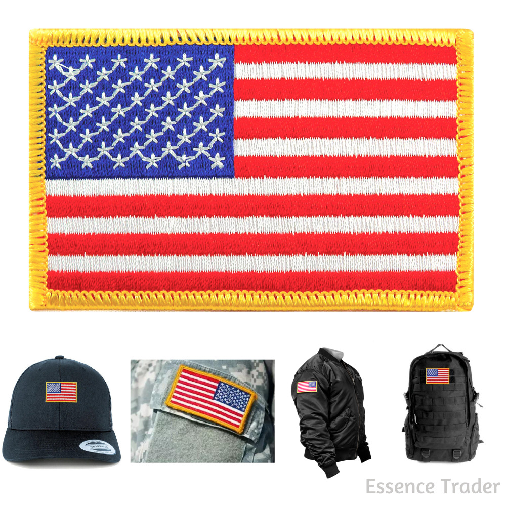 Embroidered American Flag Patch with Gold Border