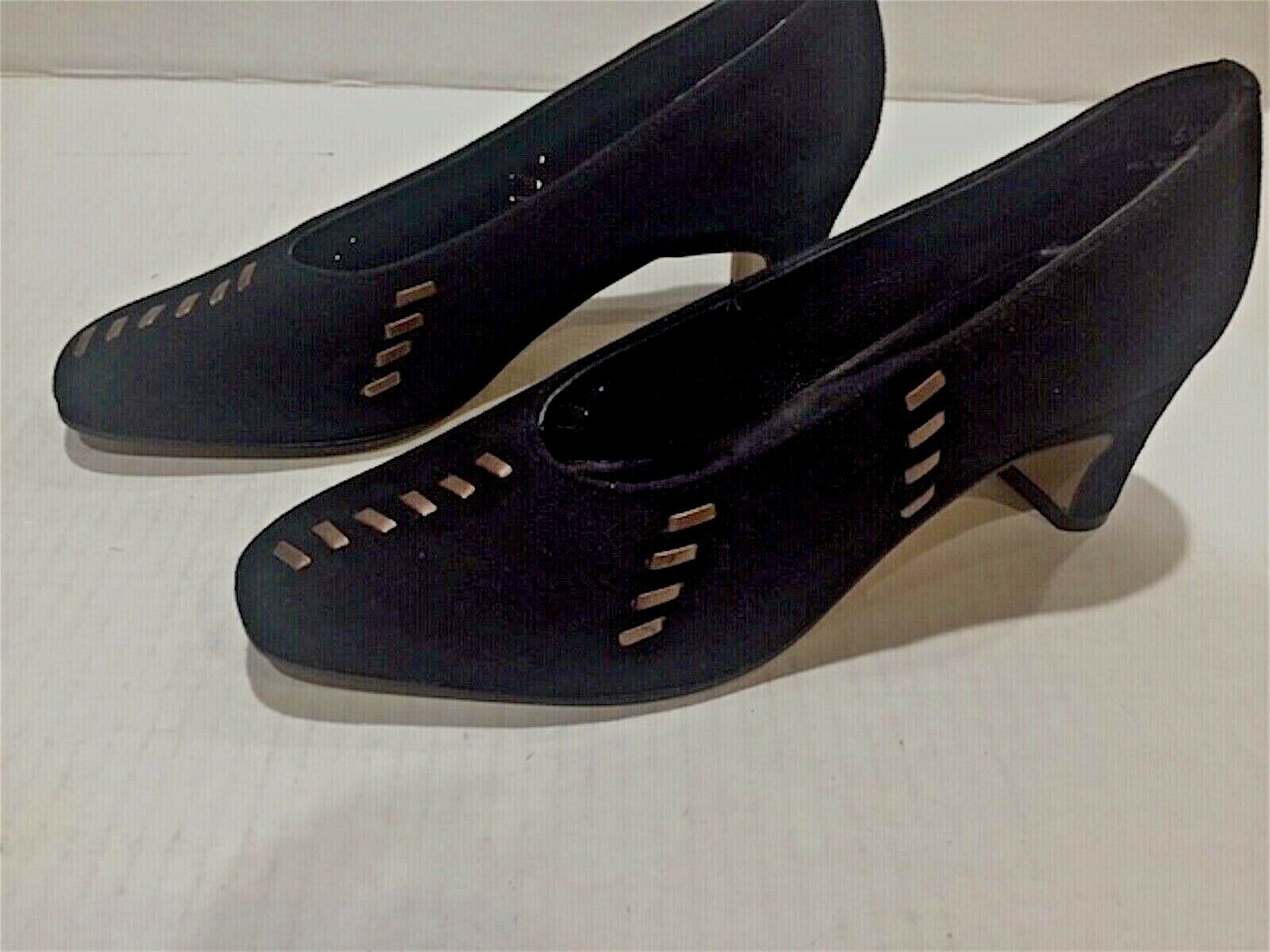 Black Suede Pumps with Bronze Accents by H.J. Redmon