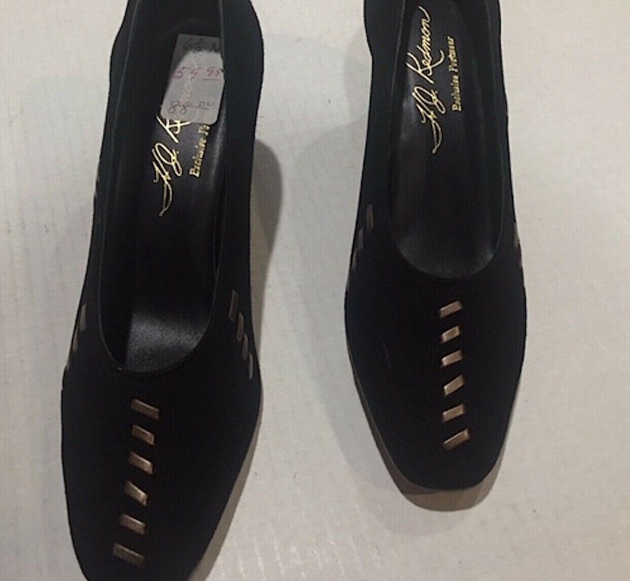 Black Suede Pumps with Bronze Accents by H.J. Redmon