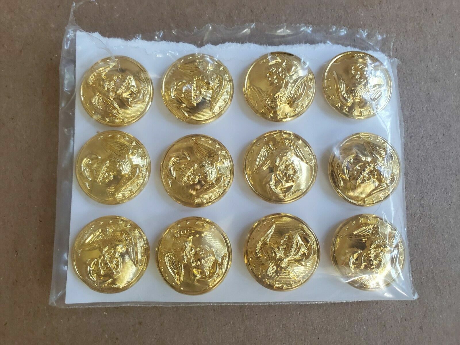 12 USMC Eagle/Anchor 1" Gold Buttons, High Profile