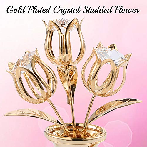 Gift for Mom - Matashi 24K Gold Plated Crystal Studded Flower Bouquet in Vase with Decorative Butterfly Tabletop Perfect Ornament Gift for Mother's Day, Women