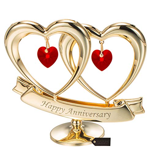 24K Gold Plated Double Heart Figurine Ornament