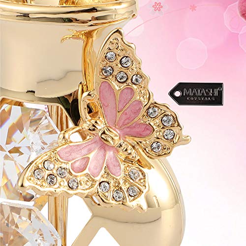 Gift for Mom - Matashi 24K Gold Plated Crystal Studded Flower Bouquet in Vase with Decorative Butterfly Tabletop Perfect Ornament Gift for Mother's Day, Women