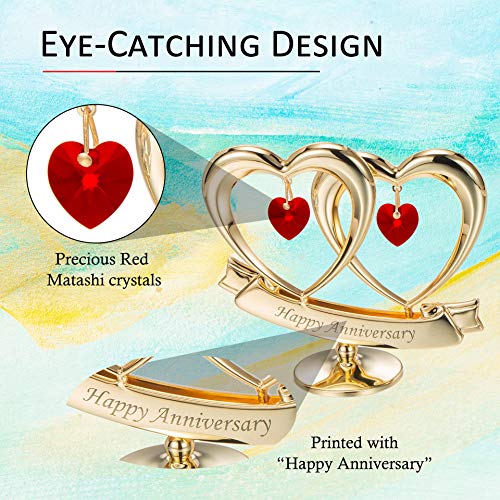 24K Gold Plated Double Heart Figurine Ornament