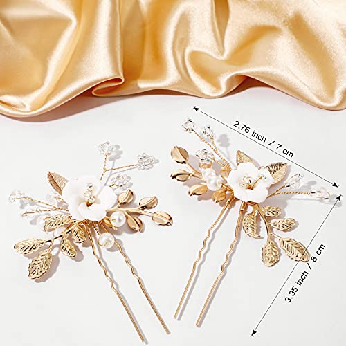 Bridal Hair Pins with Gold Leaf and Pearl