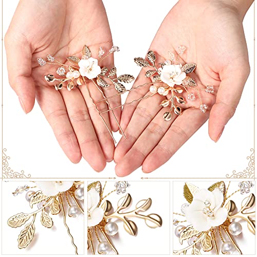 Bridal Hair Pins with Gold Leaf and Pearl