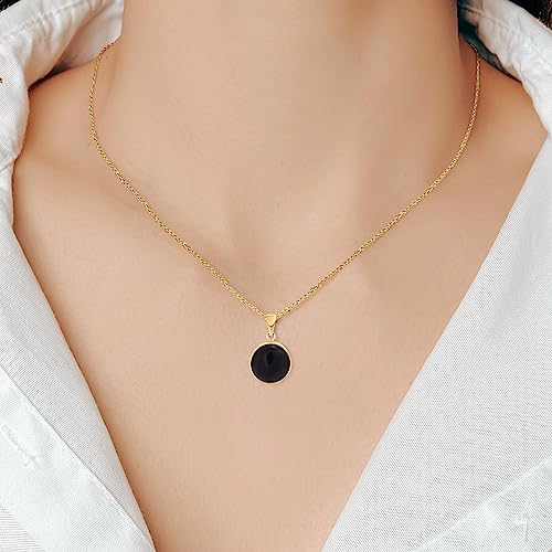 Solid Gold Onyx Necklace - December Birthstone Gift