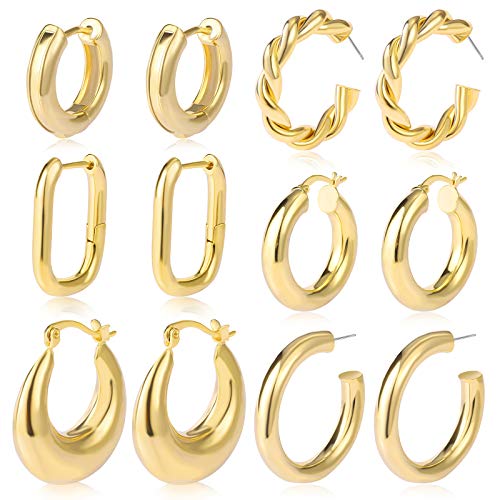 Chunky Gold Hoop Earrings Set for Women