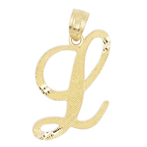 Gold Cursive Initial Pendant with Diamond Cut Letter