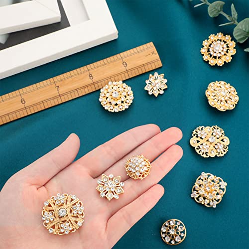 36 Pieces Clear Rhinestone Brooches for Crafts Crystal Flower Brooch Pins with Rhinestones Sliver Bulk Brooches Jewelry for Woman Flower Lapel Badge Pins DIY Wedding Bouquet Broaches Kit (Gold)