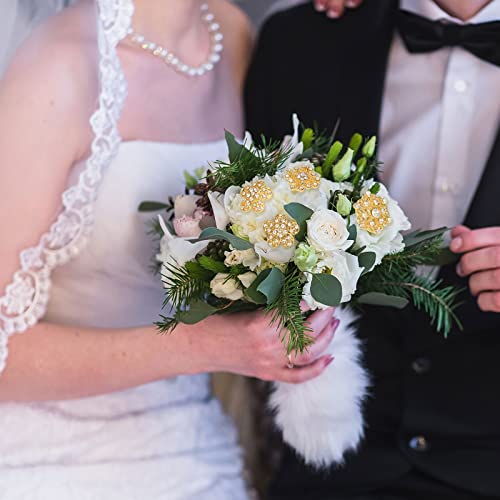 36 Pieces Clear Rhinestone Brooches for Crafts Crystal Flower Brooch Pins with Rhinestones Sliver Bulk Brooches Jewelry for Woman Flower Lapel Badge Pins DIY Wedding Bouquet Broaches Kit (Gold)