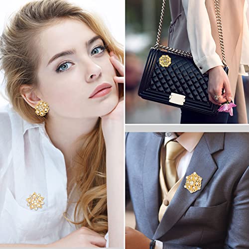 36 Pieces Clear Rhinestone Brooches for Crafts Crystal Flower Brooch Pins with Rhinestones Sliver Bulk Brooches Jewelry for Woman Flower Lapel Badge Pins DIY Wedding Bouquet Broaches Kit (Gold)