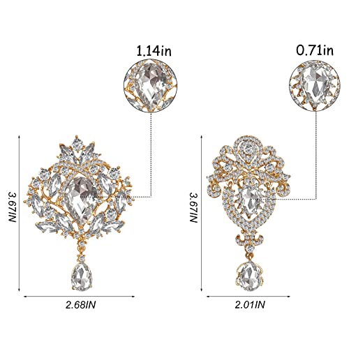 Yhsheen Rhinestone Brooches Crystal Brooch Pins, Pearl Crystal Wedding Bouquet kit Set (Gold-14pcs)