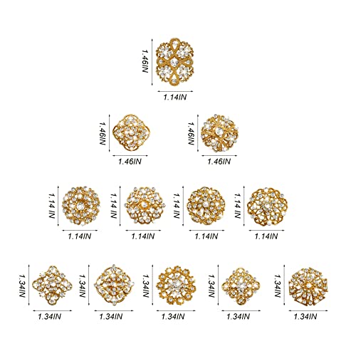 Yhsheen Rhinestone Brooches Crystal Brooch Pins, Pearl Crystal Wedding Bouquet kit Set (Gold-14pcs)