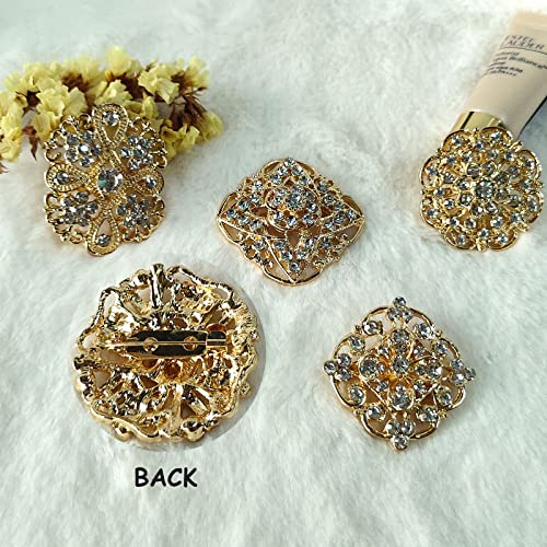 Yhsheen Rhinestone Brooches Crystal Brooch Pins, Pearl Crystal Wedding Bouquet kit Set (Gold-14pcs)