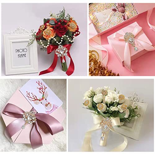 Yhsheen Rhinestone Brooches Crystal Brooch Pins, Pearl Crystal Wedding Bouquet kit Set (Gold-14pcs)