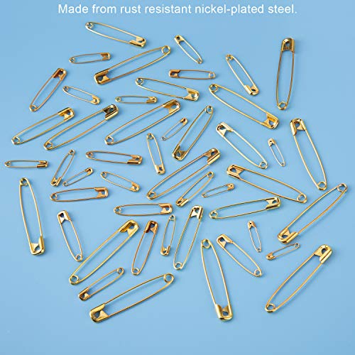 Gold Safety Pins Set: 250 Pieces, 6 Sizes