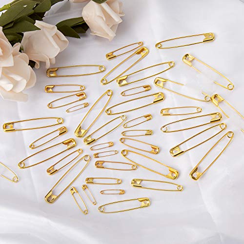 Gold Safety Pins Set: 250 Pieces, 6 Sizes