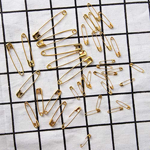 Gold Safety Pins Set: 250 Pieces, 6 Sizes