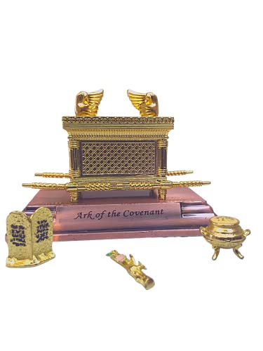 3 ARCHES USA The Ark of The Covenant Model Gold Plated Table Figurine Replica with Contents (Aaron’s Rod-Manna-Ten Commandments)-4.3”x 2” x 3” Small Size