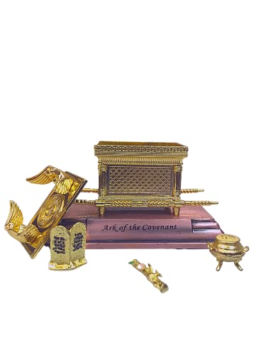 3 ARCHES USA The Ark of The Covenant Model Gold Plated Table Figurine Replica with Contents (Aaron’s Rod-Manna-Ten Commandments)-4.3”x 2” x 3” Small Size