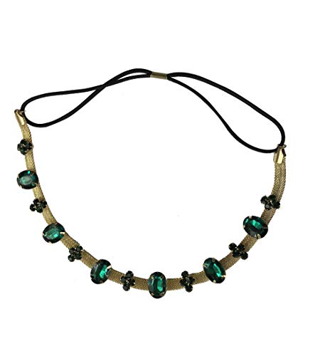 Green Crystal Gold Plated Headwrap Wedding Accessory