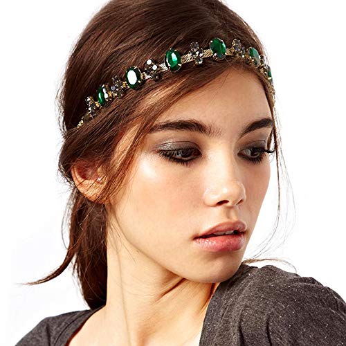 Green Crystal Gold Plated Headwrap Wedding Accessory