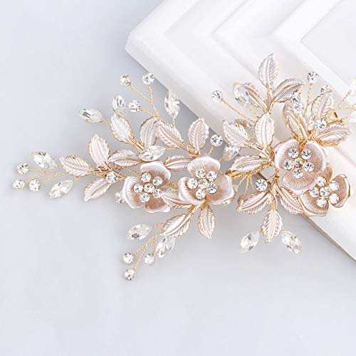 Rhinestone Bridal Hair Comb in Light Rose Gold