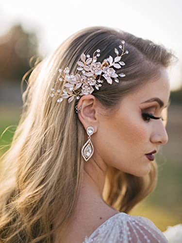Rhinestone Bridal Hair Comb in Light Rose Gold